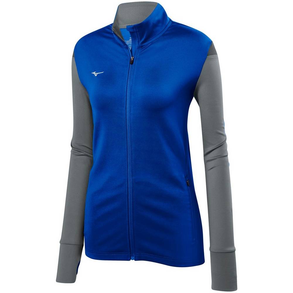 Damske Bundy Mizuno Horizon Full Zip Volejbalove Kráľovská Modrá/Siva Vypredaj NZPI41569